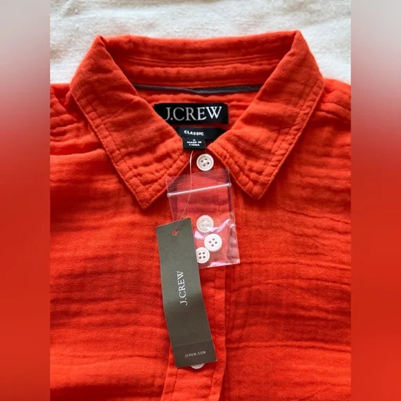 NWT J Crew Orange classic fit gauzy shirt, size 0 - Picture 7 of 8